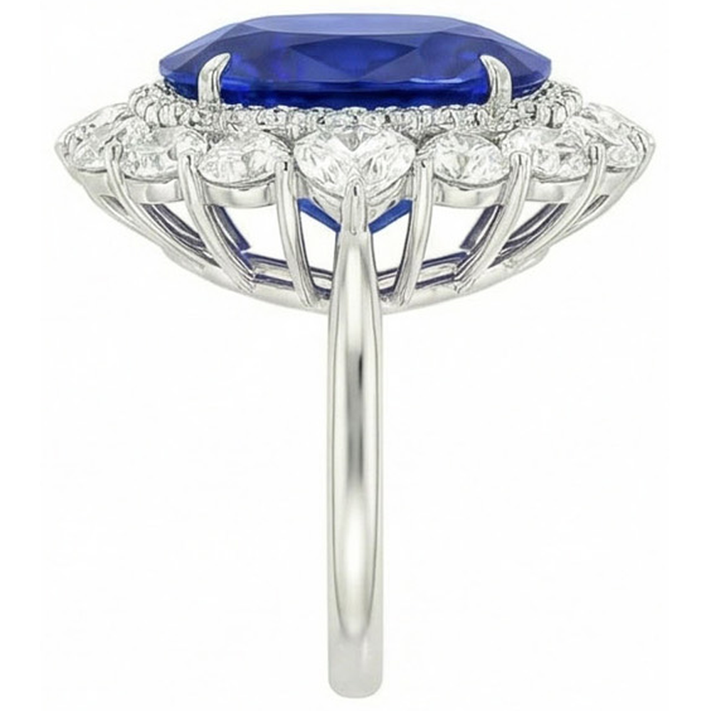 8.50 Carats Blue Sapphire Natural Earth Mined Diamond ( Not Lab Grown ) Wedding Ring White Gold 14K