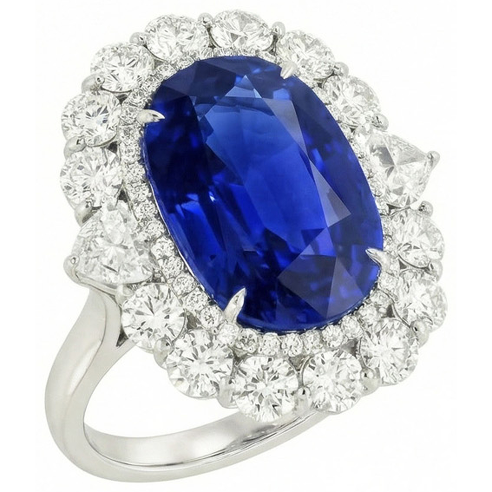 8.50 Carats Blue Sapphire Natural Earth Mined Diamond ( Not Lab Grown ) Wedding Ring White Gold 14K