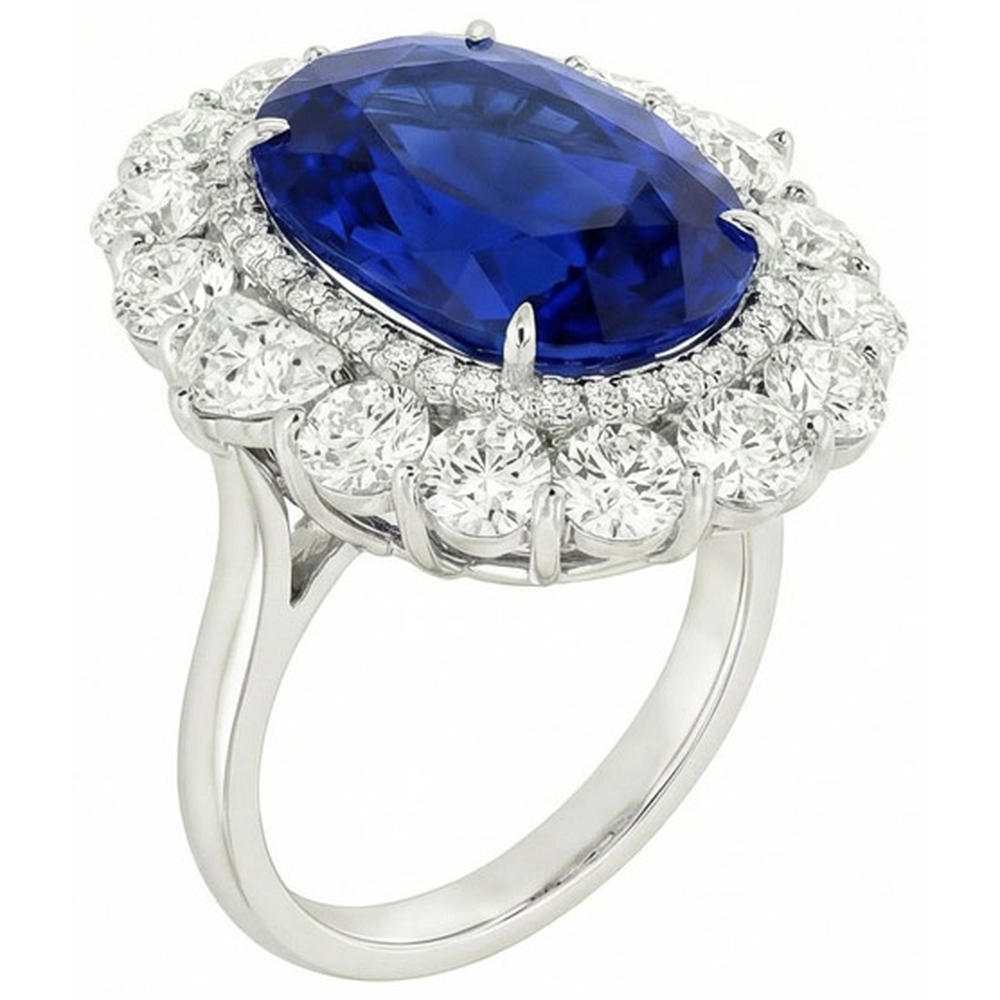 8.50 Carats Blue Sapphire Natural Earth Mined Diamond ( Not Lab Grown ) Wedding Ring White Gold 14K