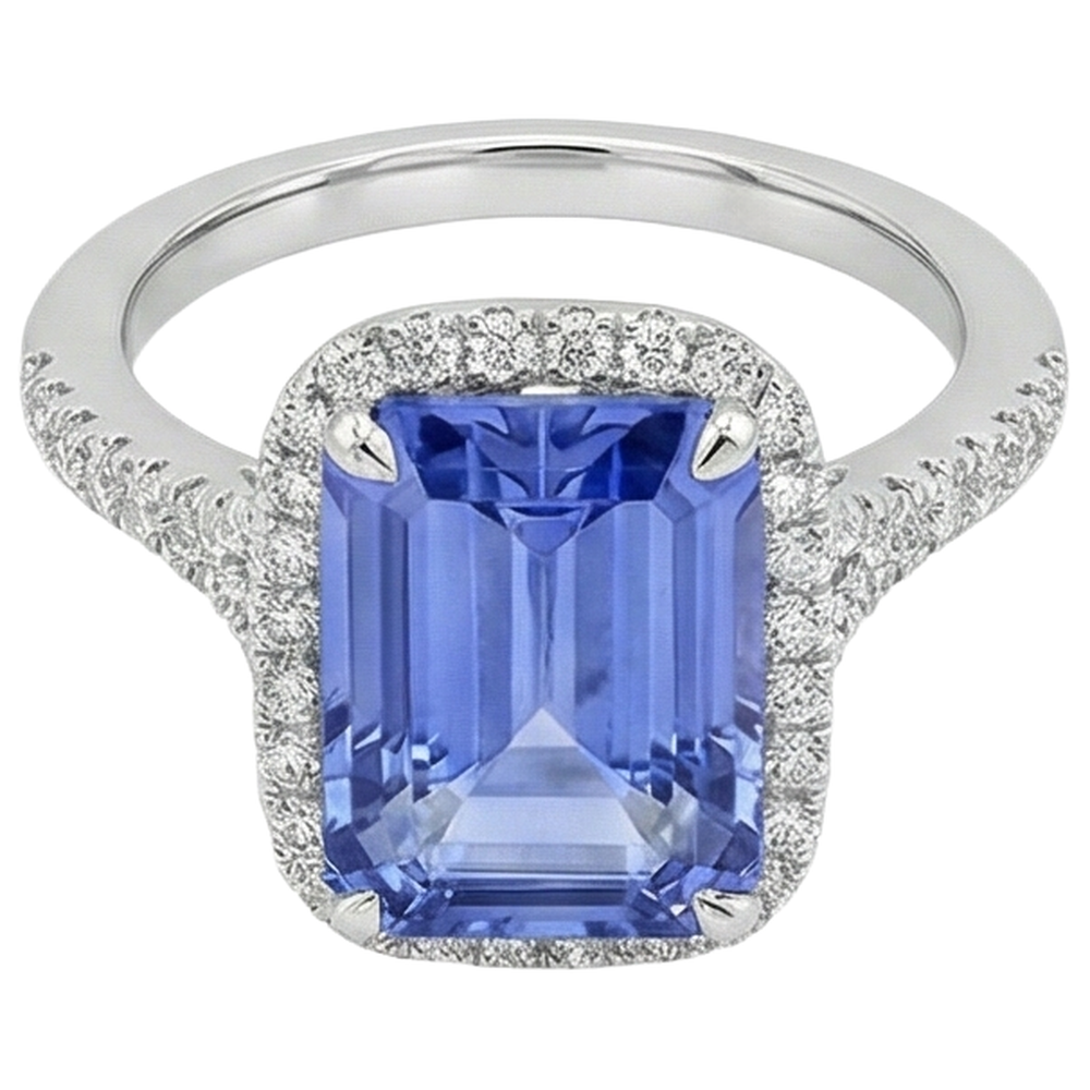 natural round tanzanite 8.75ct ring close up detail