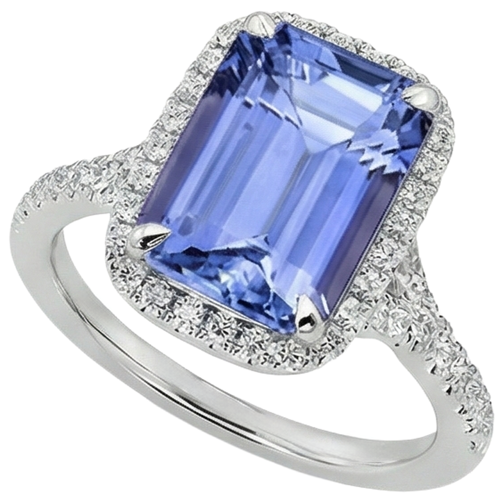 natural round tanzanite 8.75ct ring profile view