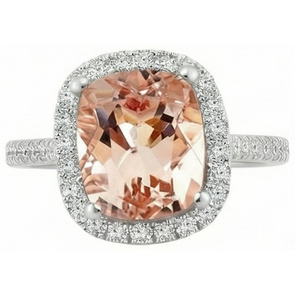 8.75 Ct Sparkling Morganite And Natural Earth Mined Diamond ( Not Lab Grown ) s Ring White Gold 14K