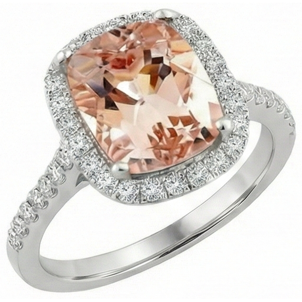 8.75 Ct Sparkling Morganite And Natural Earth Mined Diamond ( Not Lab Grown ) s Ring White Gold 14K