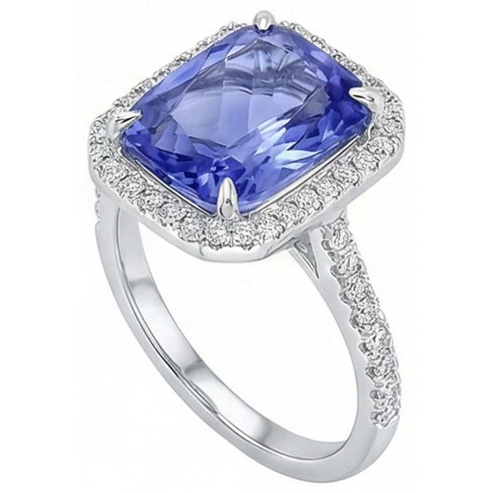 8.80 Ct. Radiant Ceylon Sapphire And Natural Earth Mined Diamond ( Not Lab Grown ) s Engagement Ring