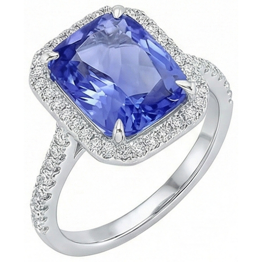 8.81 Ct. Radiant Ceylon Color Sapphire And IGI CERTIFIED Diamonds Engagement Ring