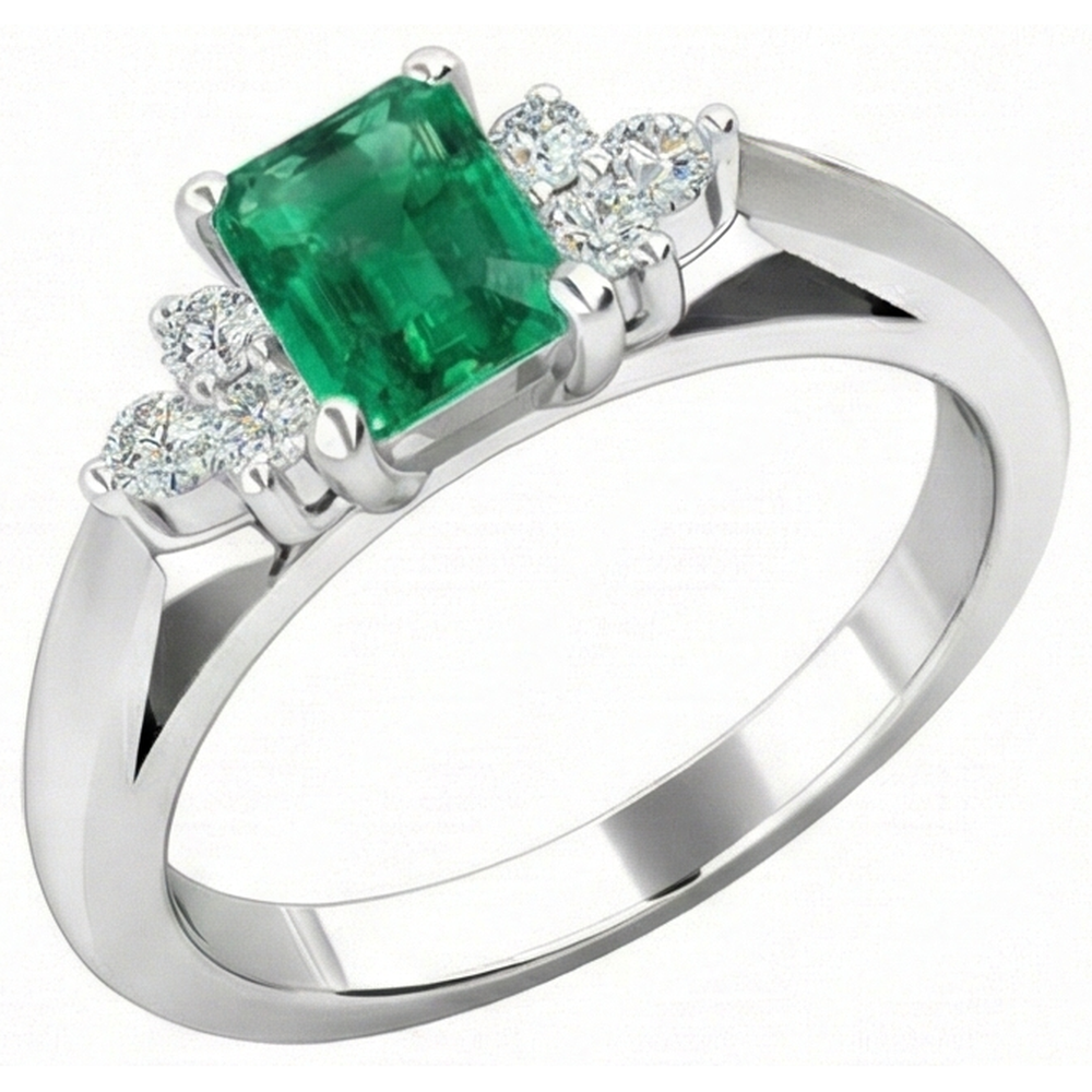 8.90 Carats Green Emerald With White Natural Earth Mined Diamond ( Not Lab Grown ) s Ring 14K White Gold
