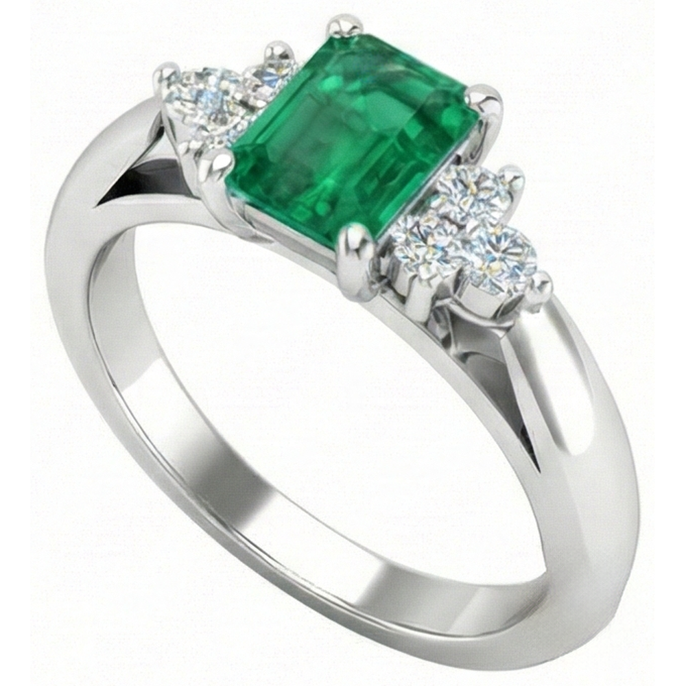 8.90 Carats Green Emerald With White Natural Earth Mined Diamond ( Not Lab Grown ) s Ring 14K White Gold