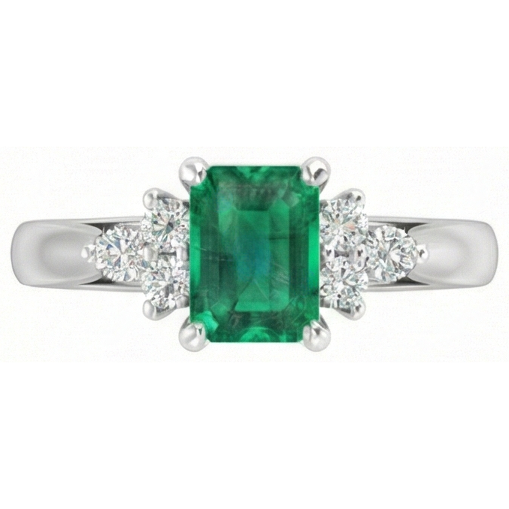 8.90 Carats Green Emerald With White Natural Earth Mined Diamond ( Not Lab Grown ) s Ring 14K White Gold