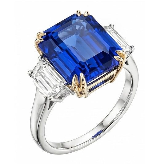 8 Carat Blue Sapphire And IGI CERTIFIED Diamond Ring