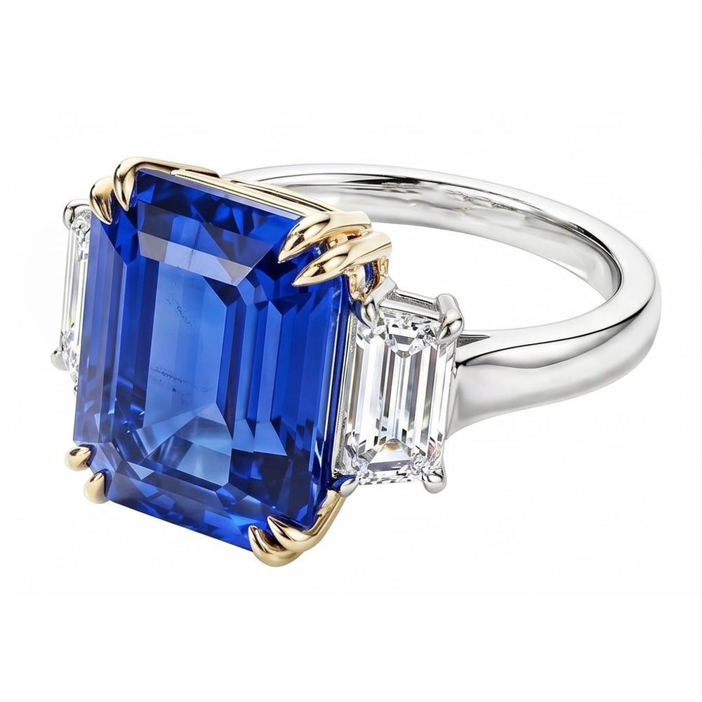 8 Carat Blue Sapphire And Natural Earth Mined Diamond ( Not Lab Grown )  Ring
