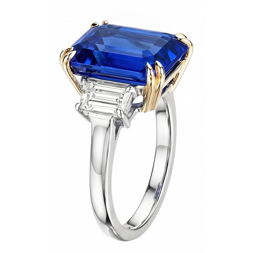 8 Carat Blue Sapphire And Natural Earth Mined Diamond ( Not Lab Grown )  Ring