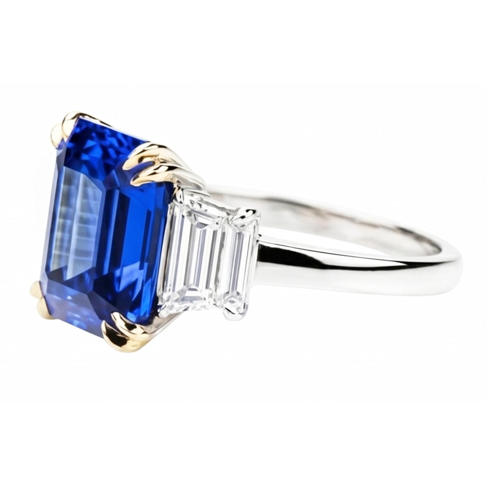 8 Carat Blue Sapphire And Natural Earth Mined Diamond ( Not Lab Grown )  Ring
