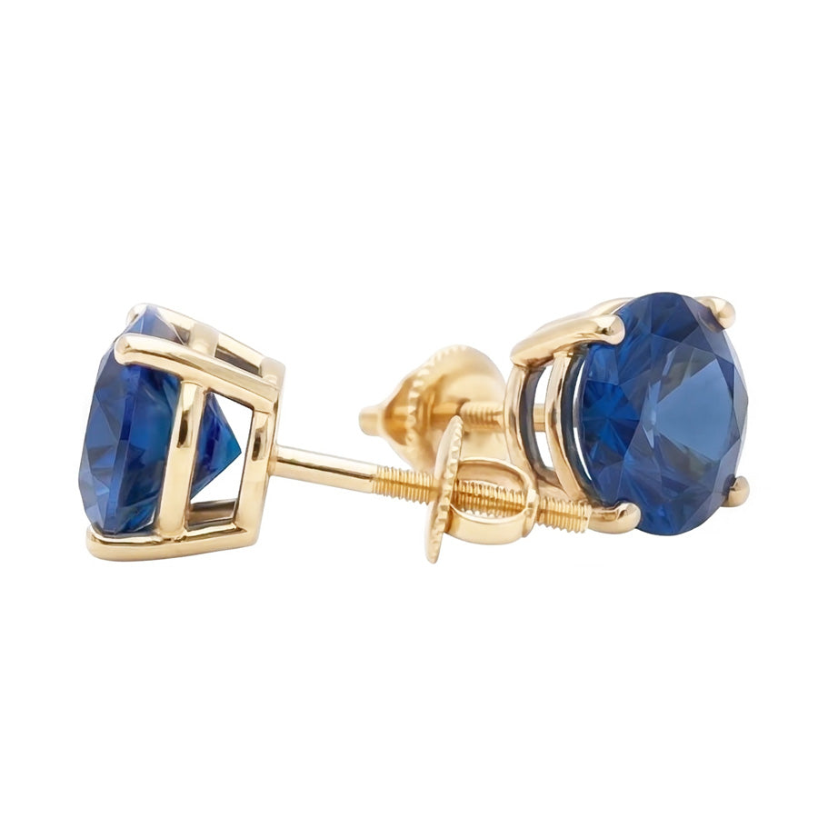 8 Carat Round Ceylon Blue Sapphire Stud Earrings Yellow Gold
