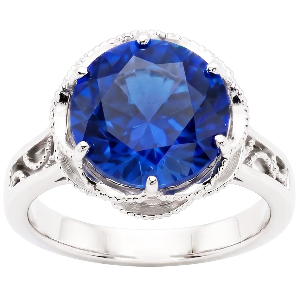 8 Carat Sapphire Milgrain Engagement Ring