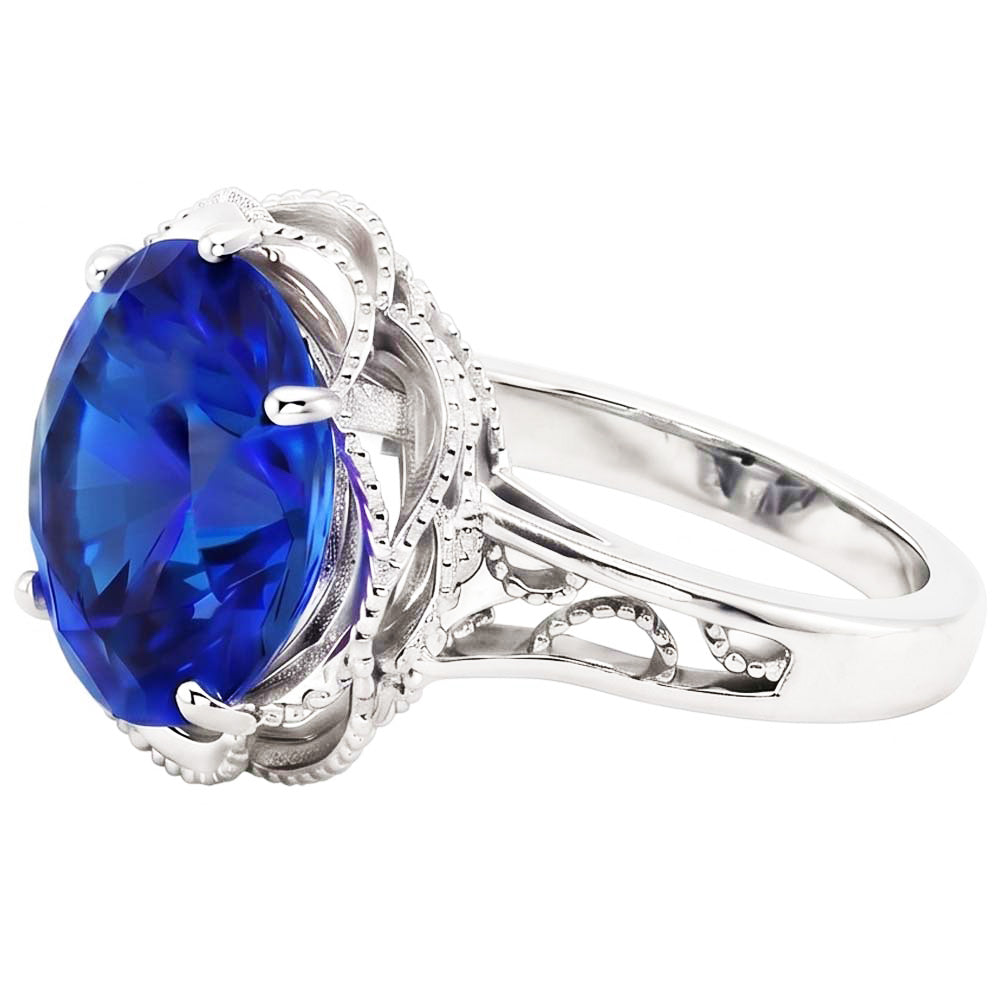 8 Carat Sapphire Milgrain Engagement Ring