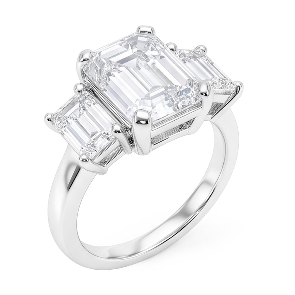8 Carats Emerald Real Natural Earth Mined Diamond ( Not Lab Grown )s Three Stone Ring White Gold 14K New
