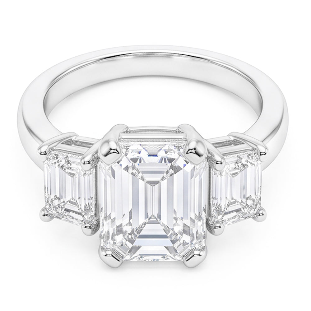 8 Carats Emerald Real Natural Earth Mined Diamond ( Not Lab Grown )s Three Stone Ring White Gold 14K New