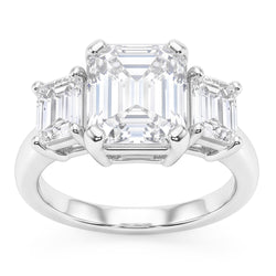 8 Carats Emerald Real Natural Earth Mined Diamond ( Not Lab Grown )s Three Stone Ring White Gold 14K New