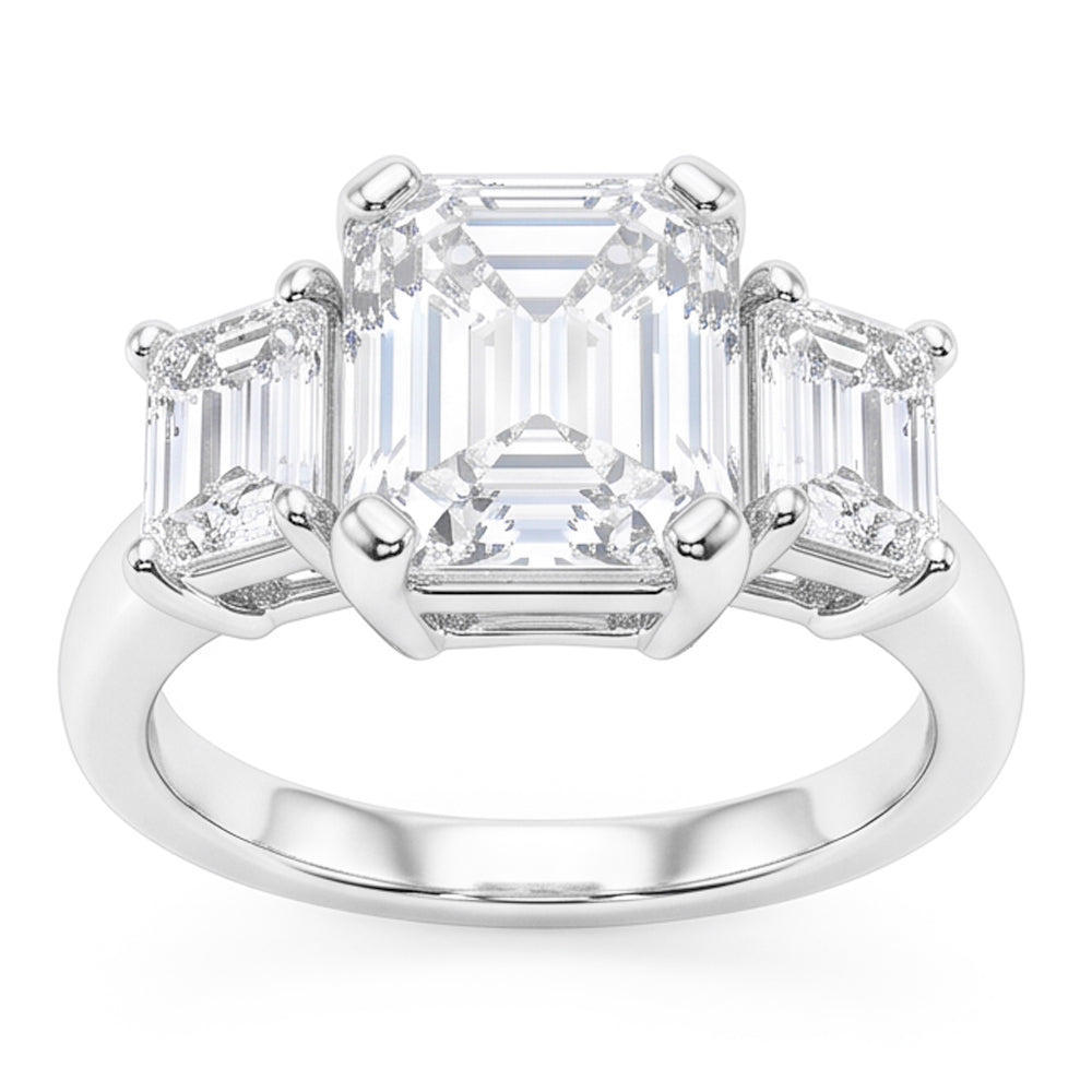 8 Carats Emerald Real Natural Earth Mined Diamond ( Not Lab Grown )s Three Stone Ring White Gold 14K New