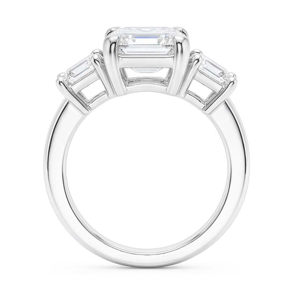8 Carats Emerald Real Natural Earth Mined Diamond ( Not Lab Grown )s Three Stone Ring White Gold 14K New