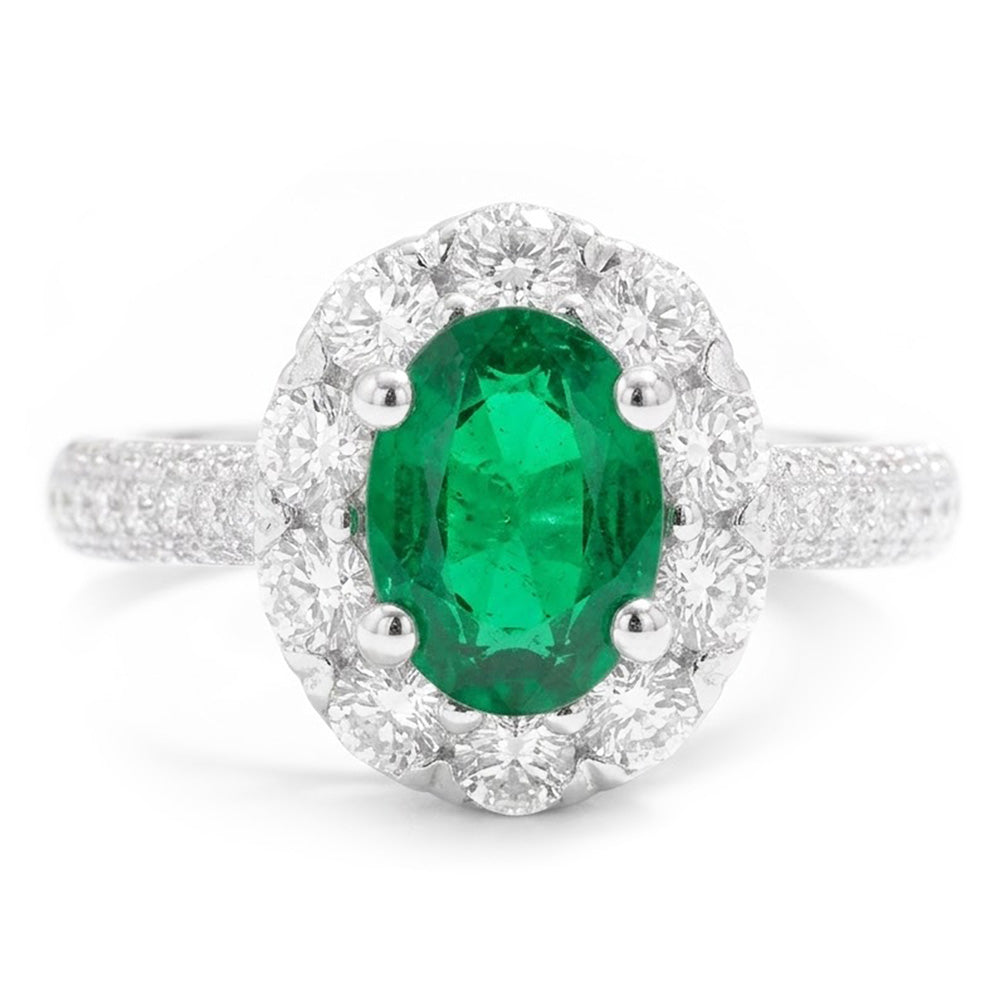 8 Carats Green Emerald And Natural Earth Mined Diamond ( Not Lab Grown ) s Engagement Ring White Gold 14K