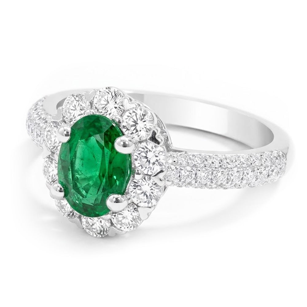 8 Carats Green Emerald And Natural Earth Mined Diamond ( Not Lab Grown ) s Engagement Ring White Gold 14K