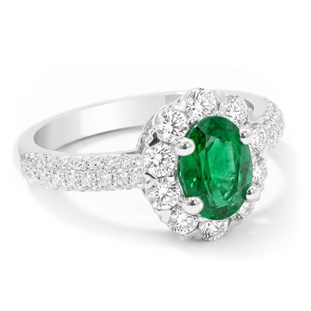 8 Carats Green Emerald And Natural Earth Mined Diamond ( Not Lab Grown ) s Engagement Ring White Gold 14K