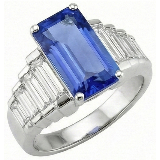8 Carats Sri Lanka Color Sapphire IGI CERTIFIED Diamond Ring White Gold 14K