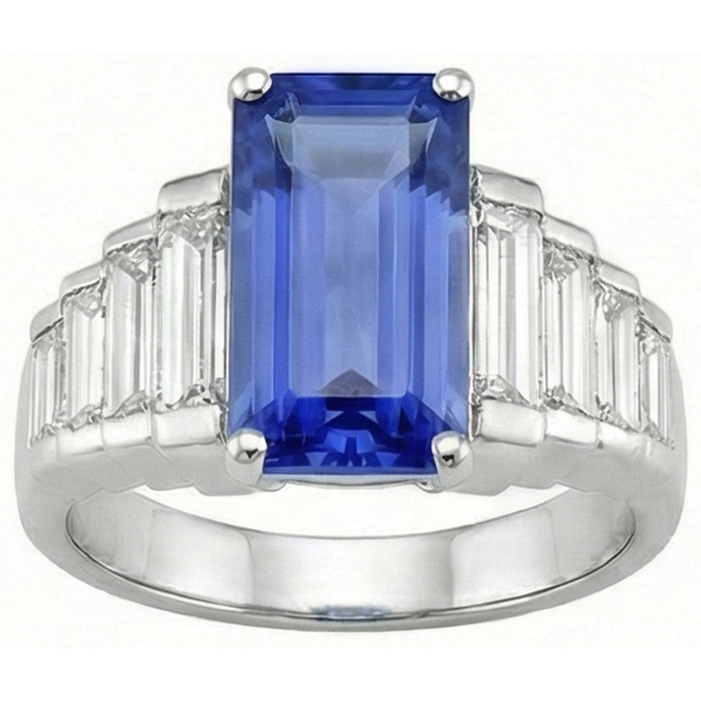 8 Carats Sri Lankan Sapphire Natural Earth Mined Diamond ( Not Lab Grown ) Ring White Gold 14K