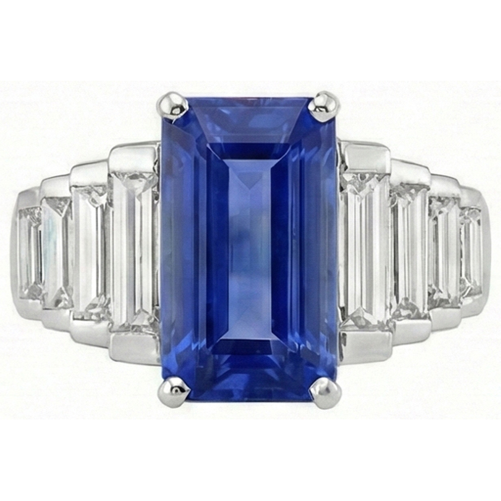8 Carats Sri Lankan Sapphire Natural Earth Mined Diamond ( Not Lab Grown ) Ring White Gold 14K