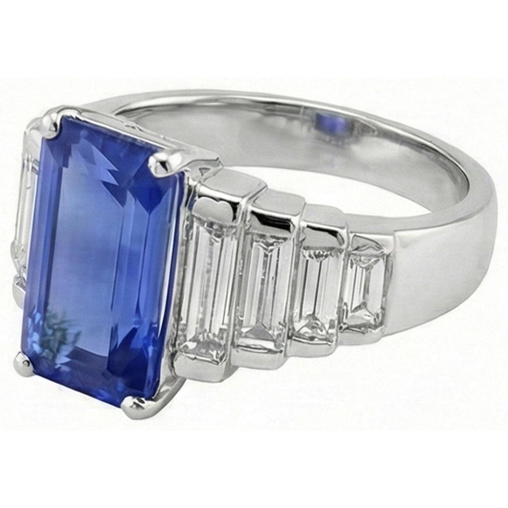 8 Carats Sri Lankan Sapphire Natural Earth Mined Diamond ( Not Lab Grown ) Ring White Gold 14K