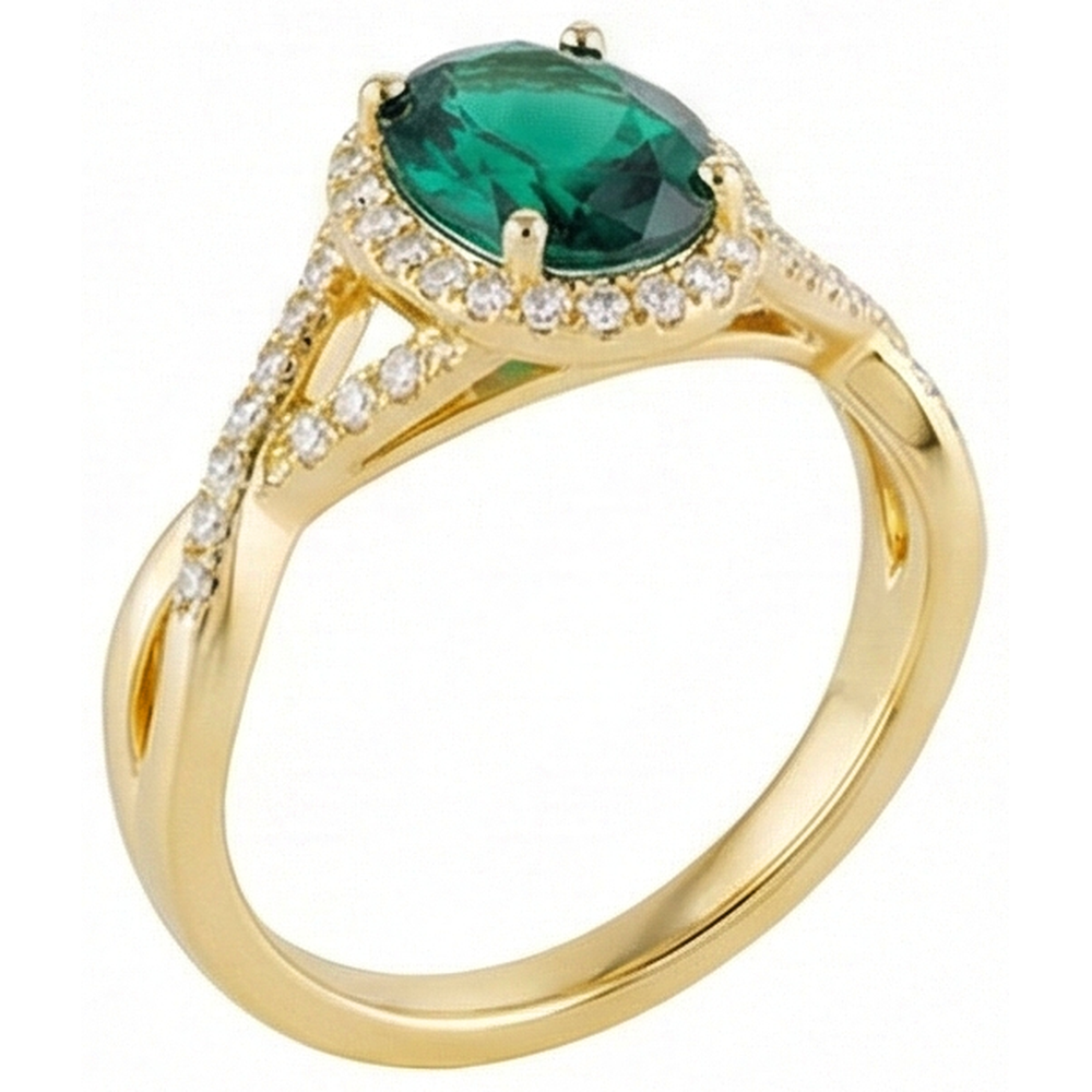 8 Ct Green Emerald Stone Ring With Natural Earth Mined Diamond ( Not Lab Grown ) Jewelry Yellow Gold 14K
