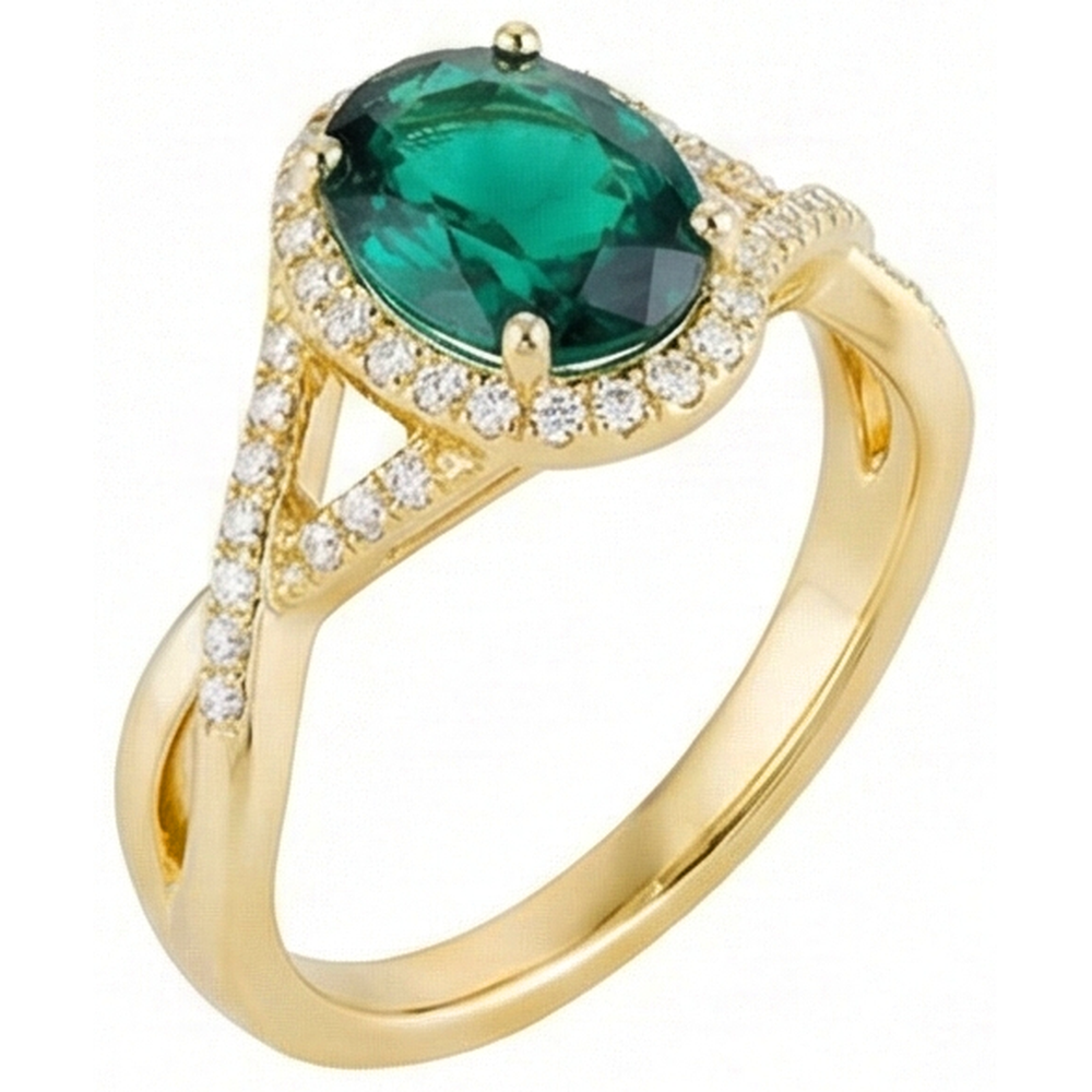 8 Ct Green Emerald Stone Ring With Natural Earth Mined Diamond ( Not Lab Grown ) Jewelry Yellow Gold 14K
