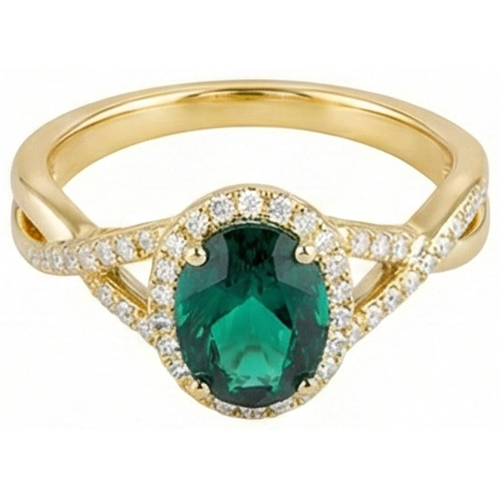 8 Ct Green Emerald Stone Ring With Natural Earth Mined Diamond ( Not Lab Grown ) Jewelry Yellow Gold 14K