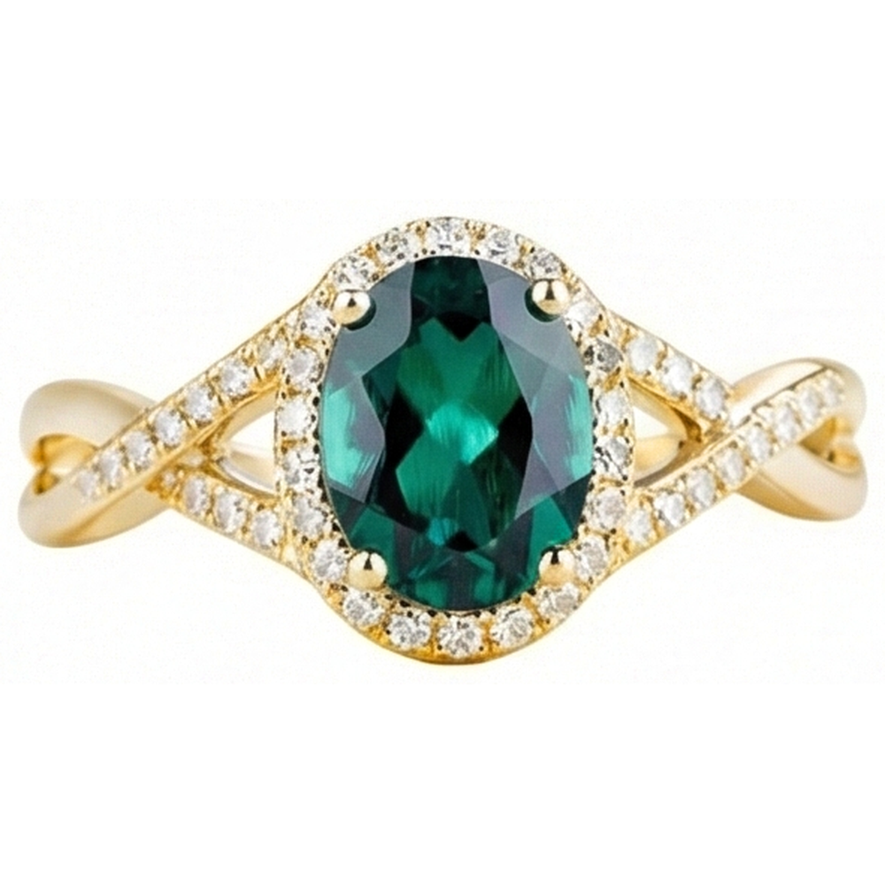 8 Ct Green Emerald Stone Ring With Natural Earth Mined Diamond ( Not Lab Grown ) Jewelry Yellow Gold 14K