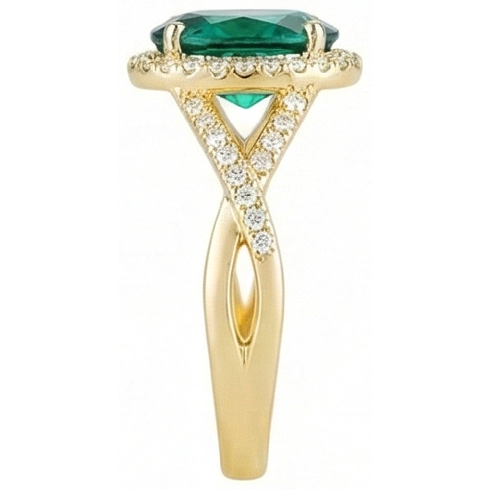 8 Ct Green Emerald Stone Ring With Natural Earth Mined Diamond ( Not Lab Grown ) Jewelry Yellow Gold 14K