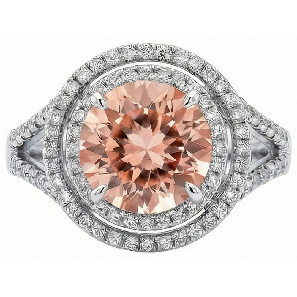 8 Ct Morganite Halo Natural Earth Mined Diamond ( Not Lab Grown )s Ring White Gold 14K New