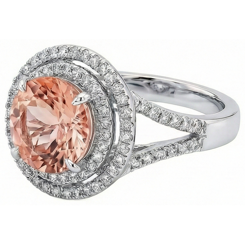 8 Ct Morganite Halo Natural Earth Mined Diamond ( Not Lab Grown )s Ring White Gold 14K New