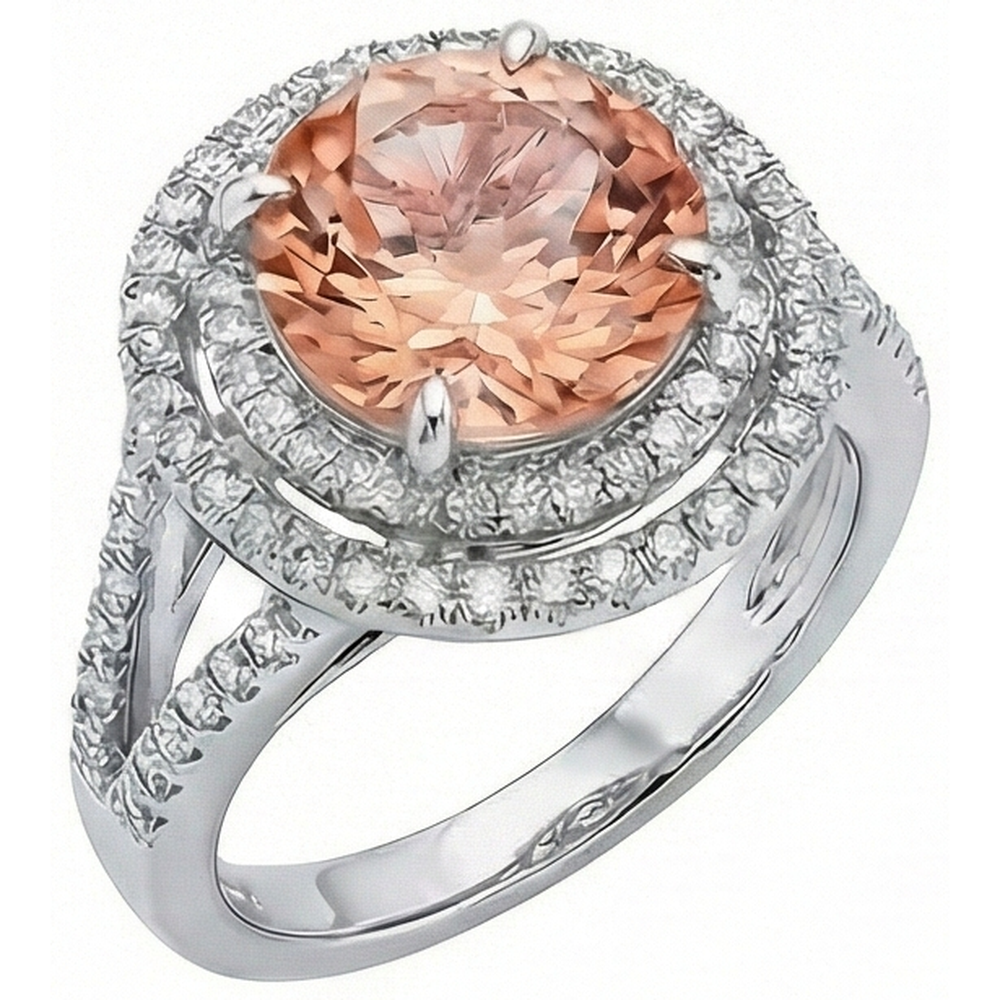 8 Ct Morganite Halo Natural Earth Mined Diamond ( Not Lab Grown )s Ring White Gold 14K New