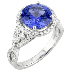 8 Cts. Round Ceylon Sapphire And Natural Earth Mined Diamond ( Not Lab Grown )s Ring White Gold 14K