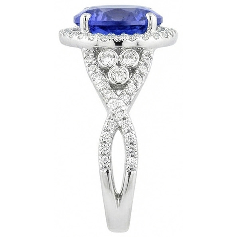 8 Cts. Round Ceylon Sapphire And Natural Earth Mined Diamond ( Not Lab Grown )s Ring White Gold 14K