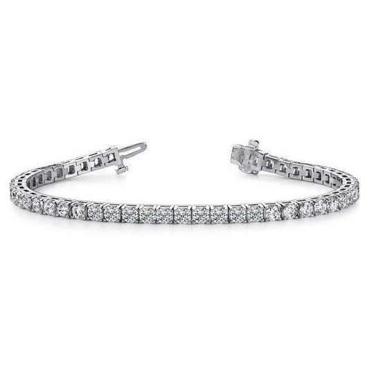 8.10 Carats Round Lab Grown Diamonds Tennis Bracelet White Gold 14K Prong Set - Tennis Bracelet-harrychadent.ca