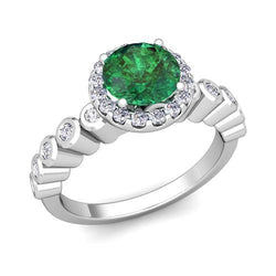 8.15 Carats Round Cut Green Emerald With Natural Earth Mined Diamonds Wedding Ring 14K WG