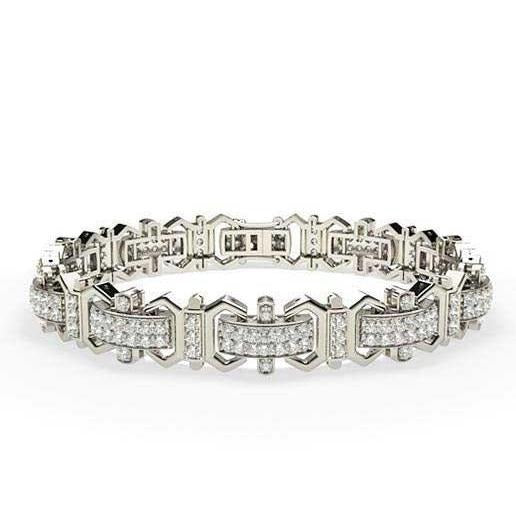 8.20 Carats Prong Set Real Small Diamonds Men'S Bracelet Gold White 14K