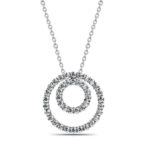 8.20 Ct Sparkling Real Diamonds Double Circle Pendant Necklace White Gold