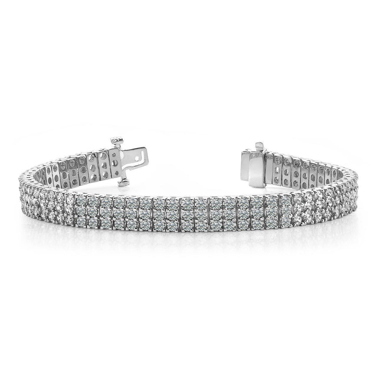 8.70 Ct Round Cut Genuine Diamonds Classic 3 Row Diamonds Bracelet White Gold