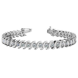 8.75 Carats Prong Set Real Diamond Tennis S Style Bracelet Gold White 14K