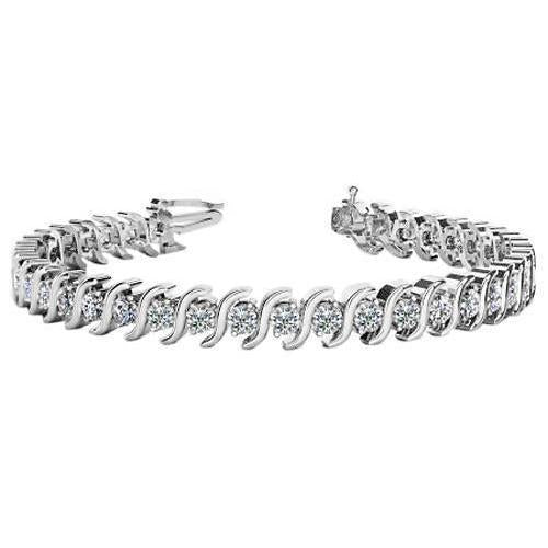 8.75 Carats Prong Set Lab Grown Diamond Tennis S Style Bracelet Gold White 14K