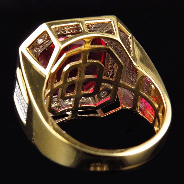 8.75 Ct Red Asscher Cut Men's Ruby Ring With Natural Earth Mined Diamonds Gold Jewelry