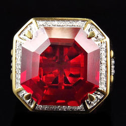8.75 Ct Red Asscher Cut Men's Ruby Ring With Natural Earth Mined Diamonds Gold Jewelry